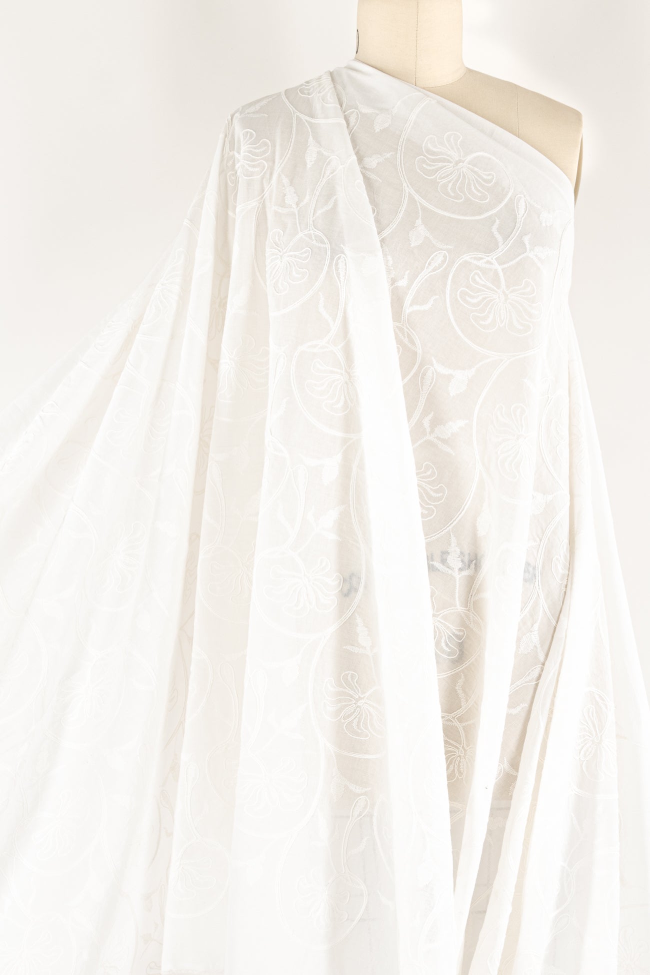 White Orchid Embroidered Indian Cotton Woven