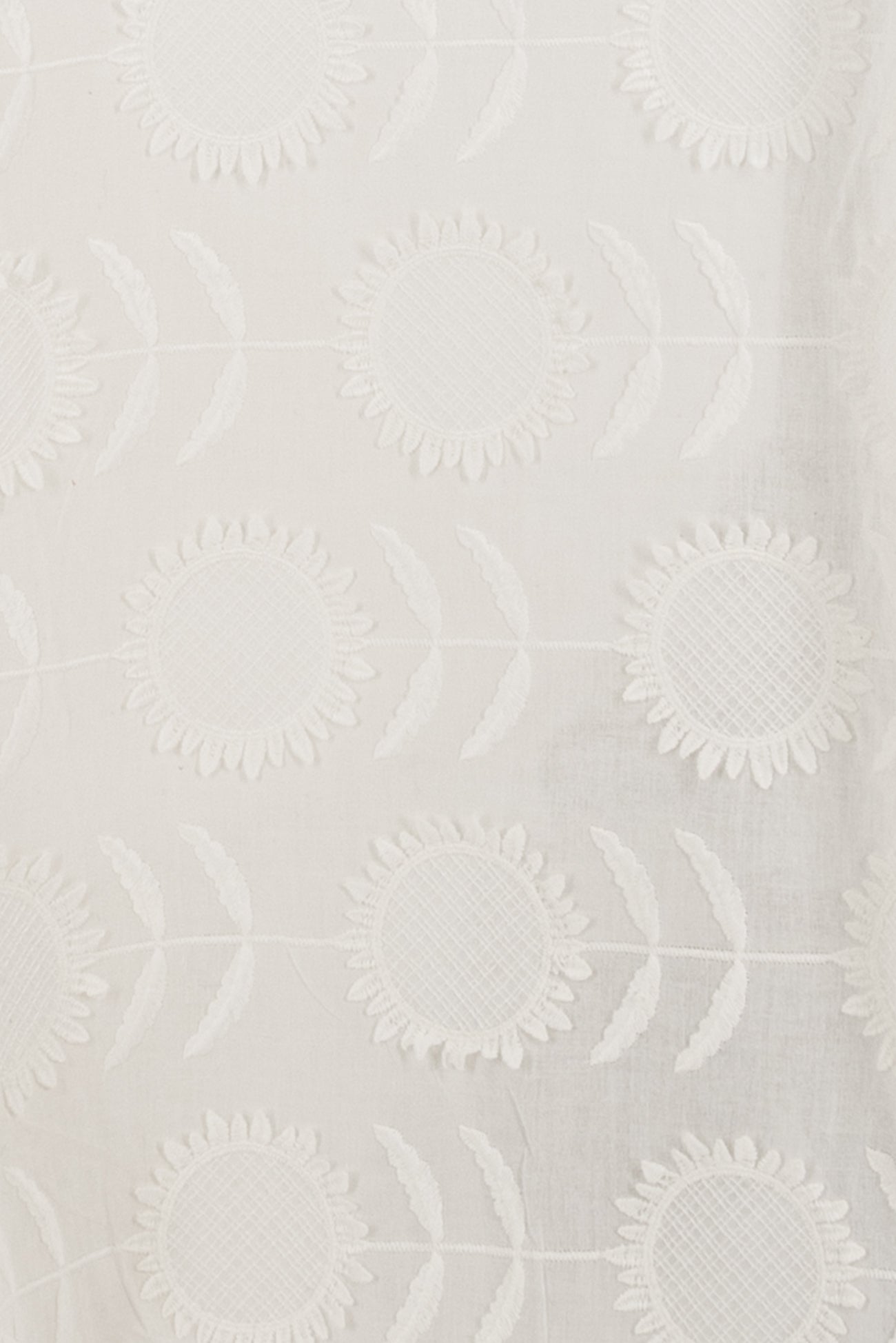 White Embroidered Sunflowers Cotton Woven