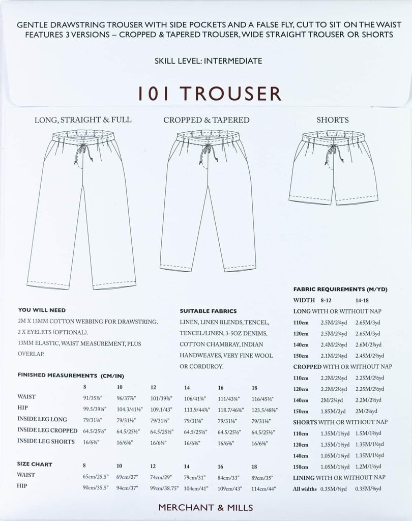 101 Trouser Pattern - Marcy Tilton Fabrics
