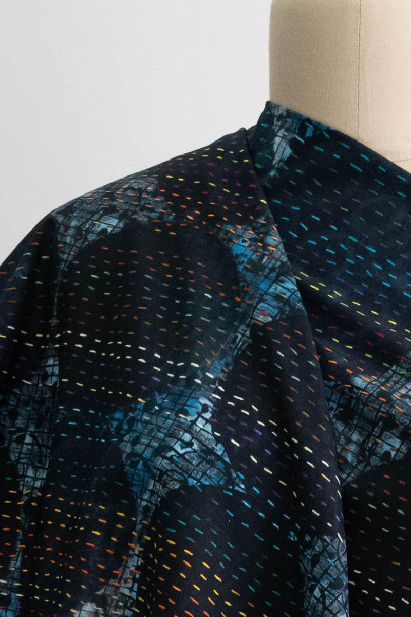 Blue Circle Stitch Cotton Woven - Marcy Tilton Fabrics