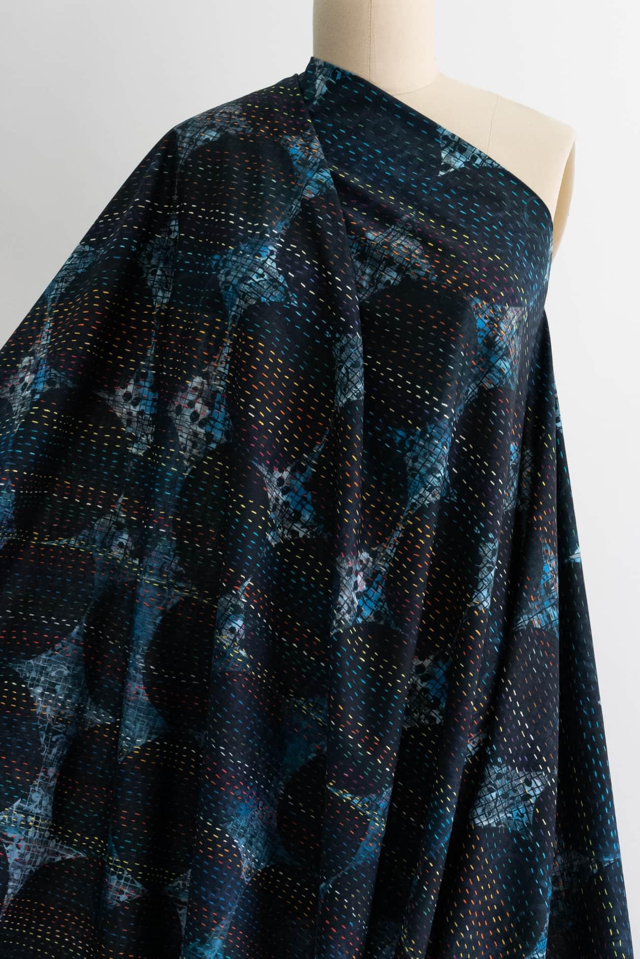 Blue Circle Stitch Cotton Woven - Marcy Tilton Fabrics