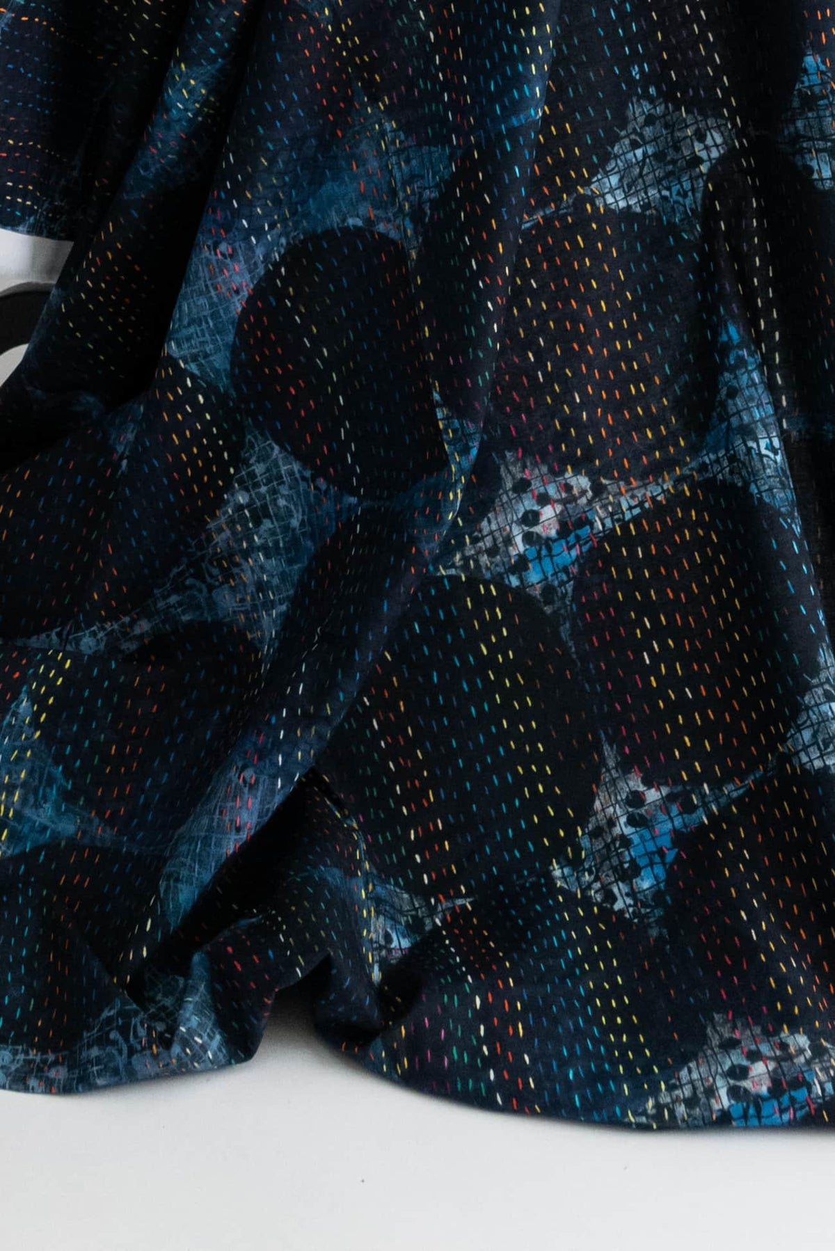 Blue Circle Stitch Cotton Woven - Marcy Tilton Fabrics