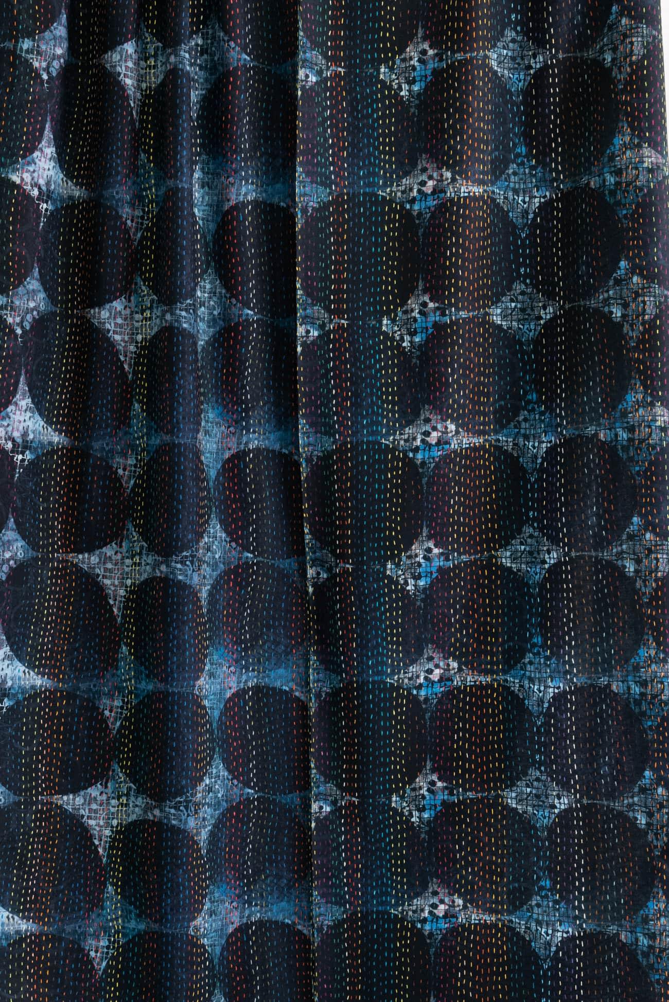 Blue Circle Stitch Cotton Woven - Marcy Tilton Fabrics