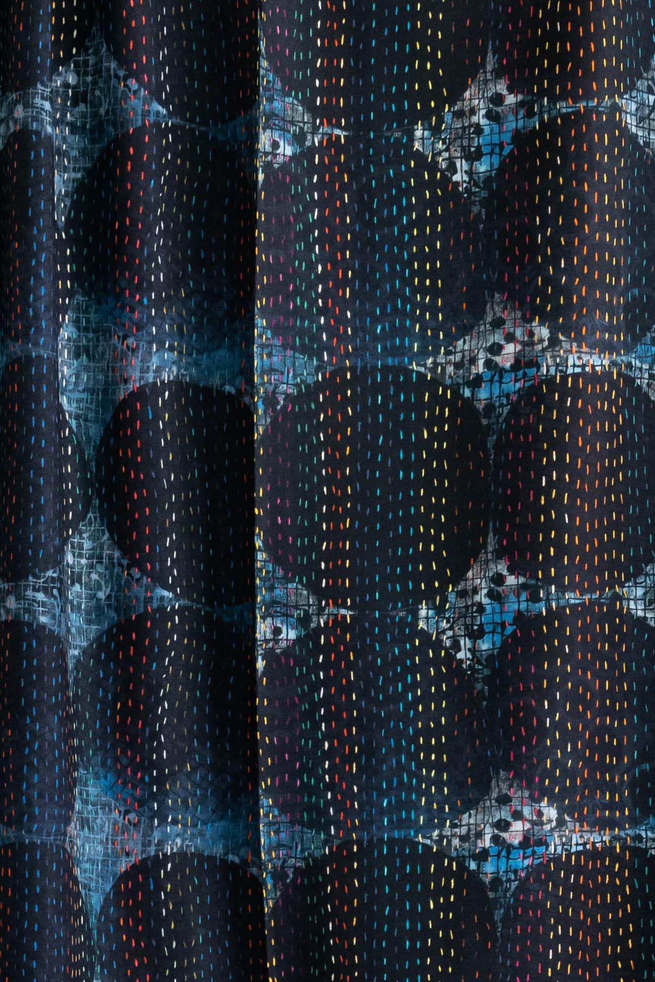 Blue Circle Stitch Cotton Woven - Marcy Tilton Fabrics