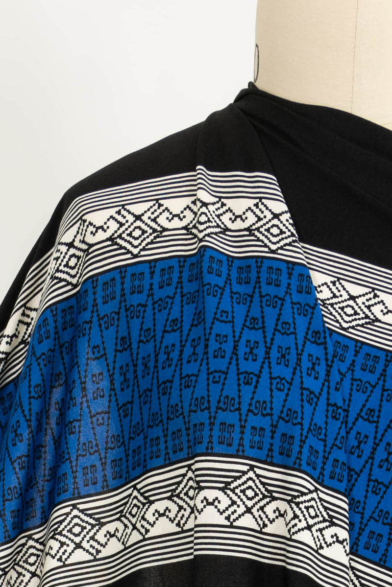 Tribal Cobalt Viscose Knit - Marcy Tilton Fabrics