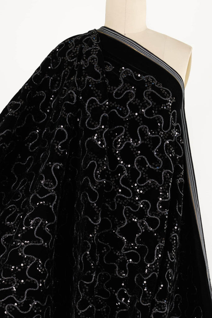 Jamila Embroidered Black Velvet Woven - Marcy Tilton Fabrics