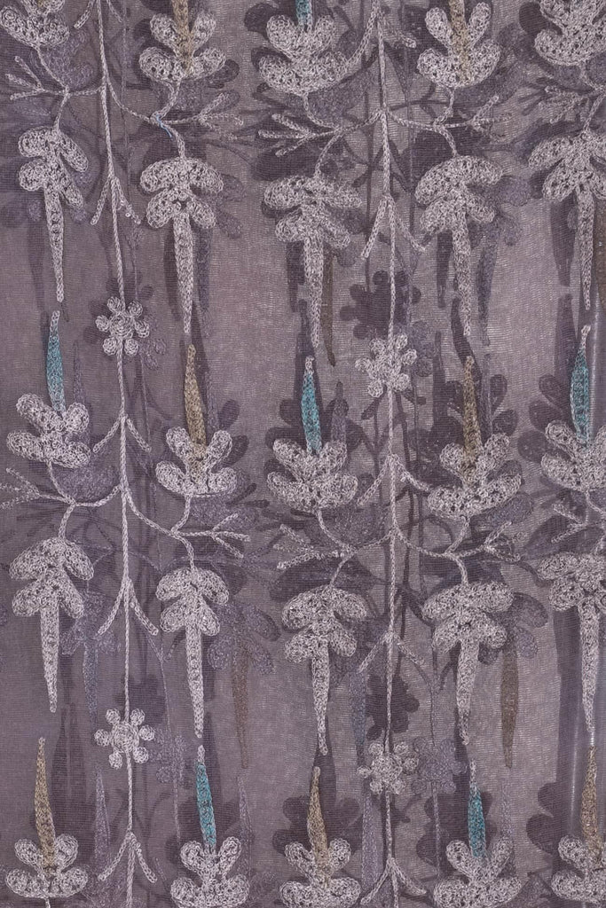 Mauve Embroidered Silk Organza Woven - Marcy Tilton Fabrics