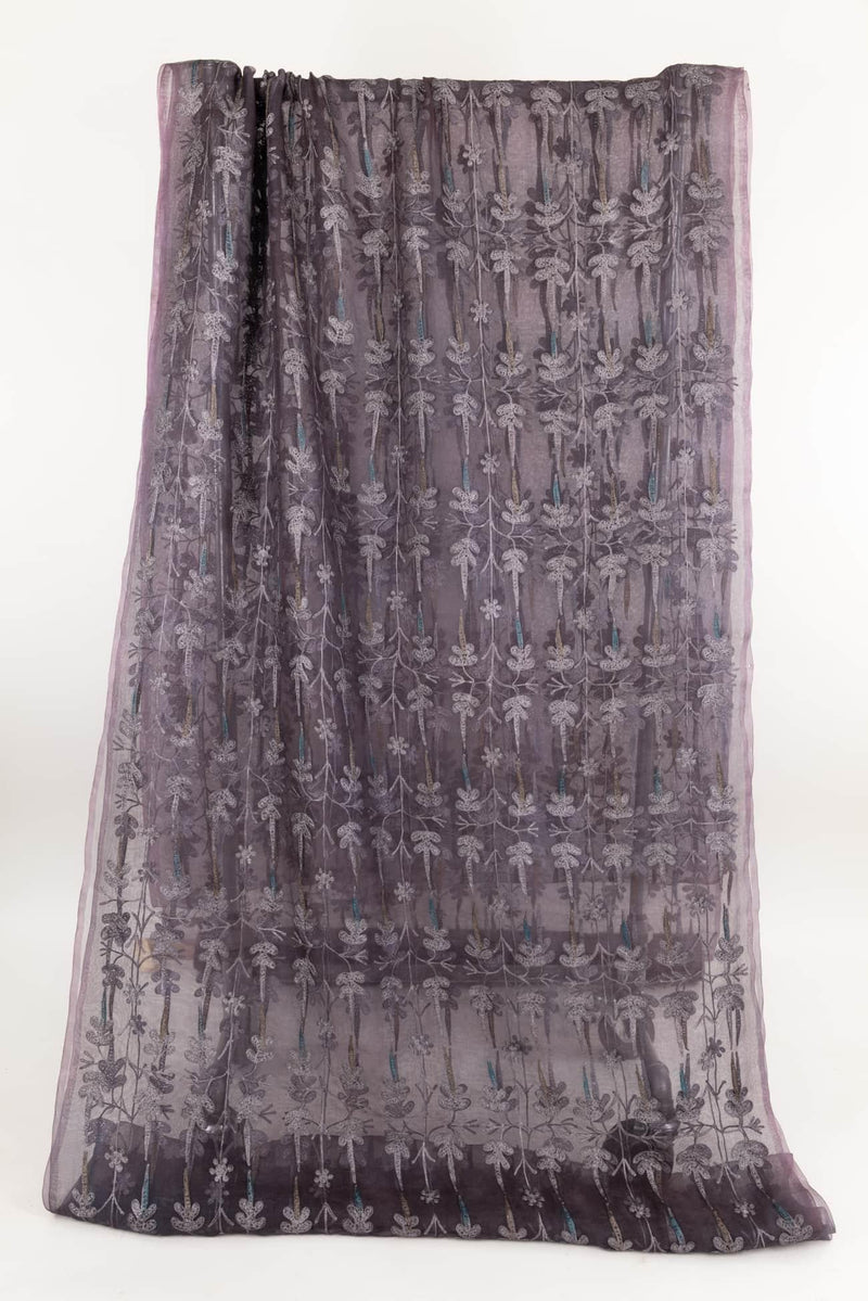 Mauve Embroidered Silk Organza Woven - Marcy Tilton Fabrics