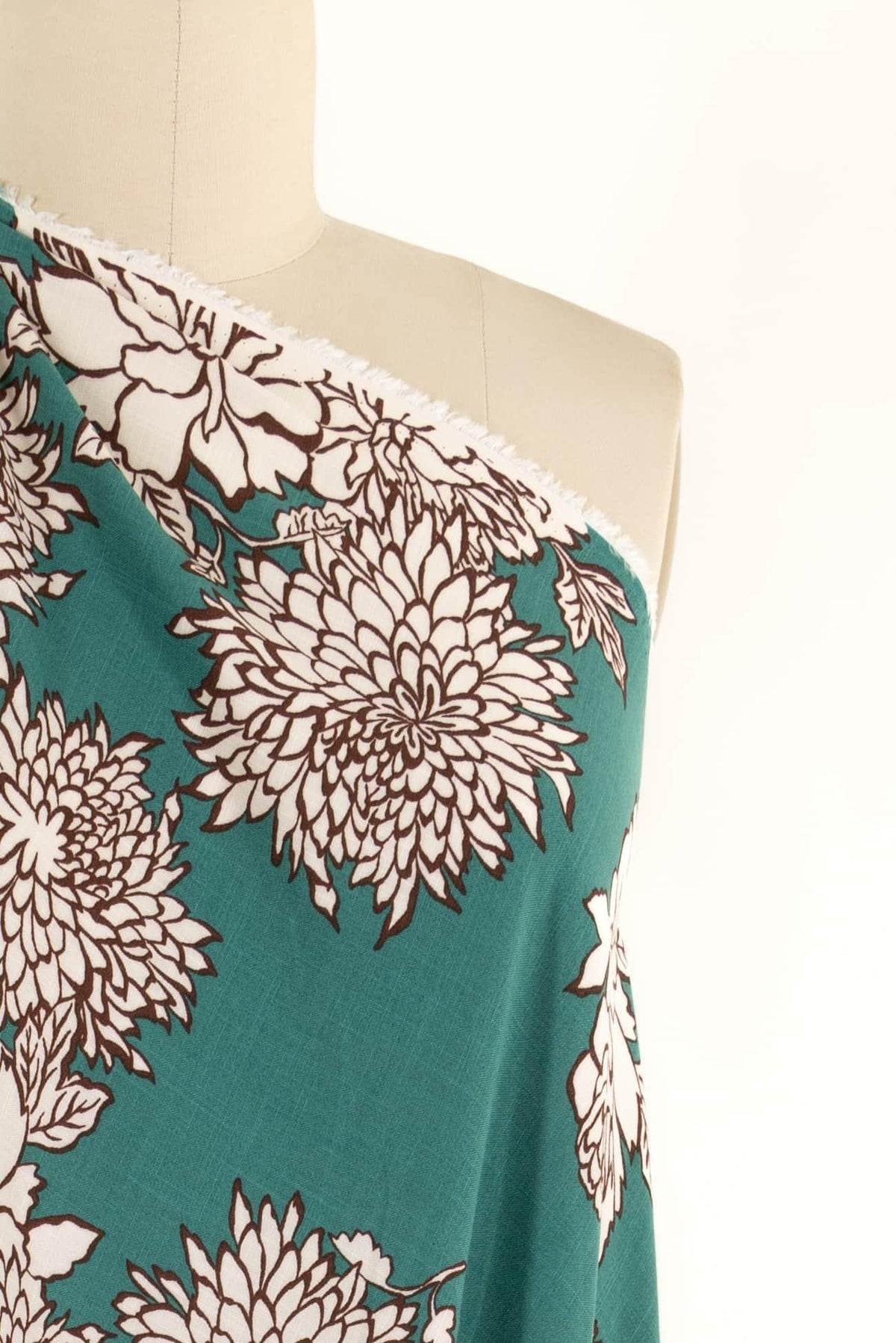 Teal Mums Floral Woven - Marcy Tilton Fabrics