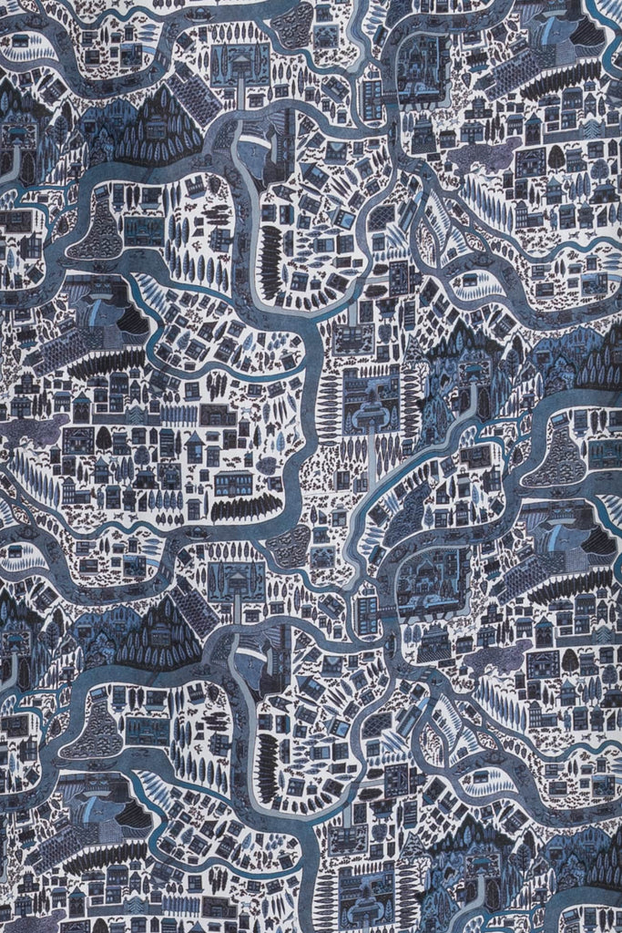 Village Blue Liberty Cotton Woven - Marcy Tilton Fabrics