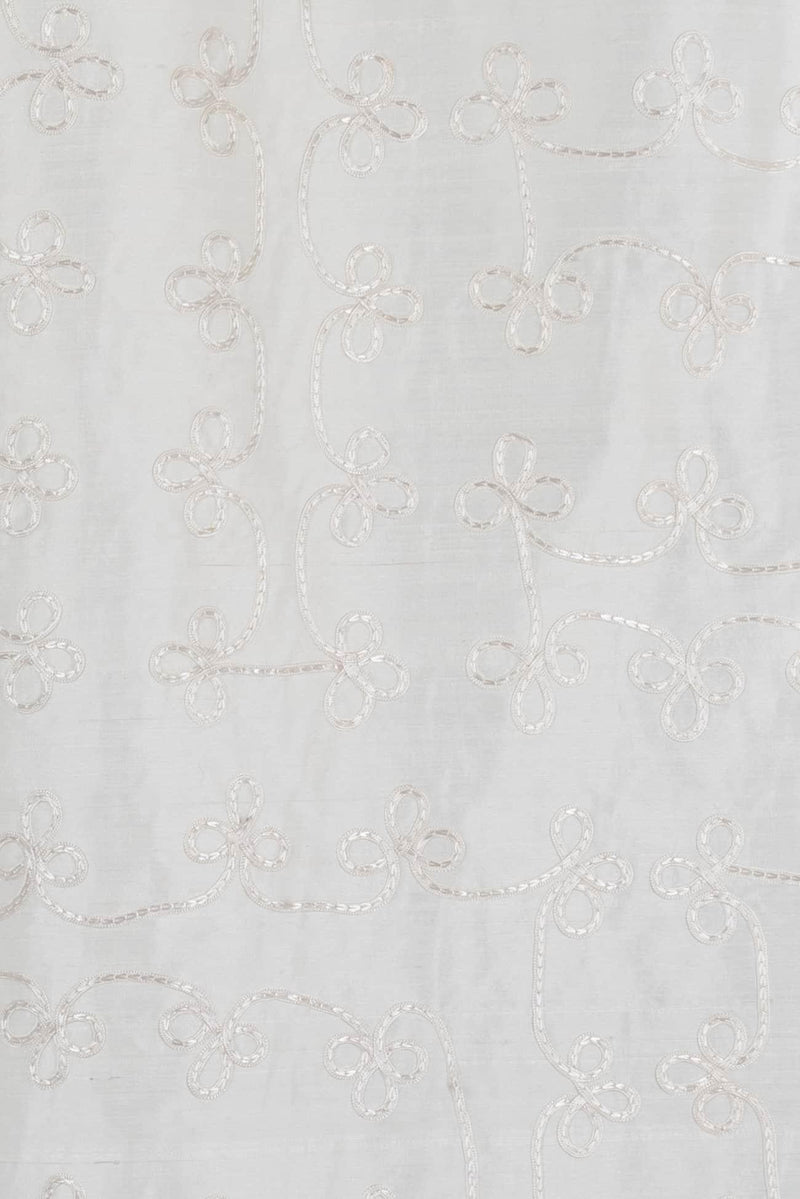 White Soutache Embroidered Silk Woven - Marcy Tilton Fabrics